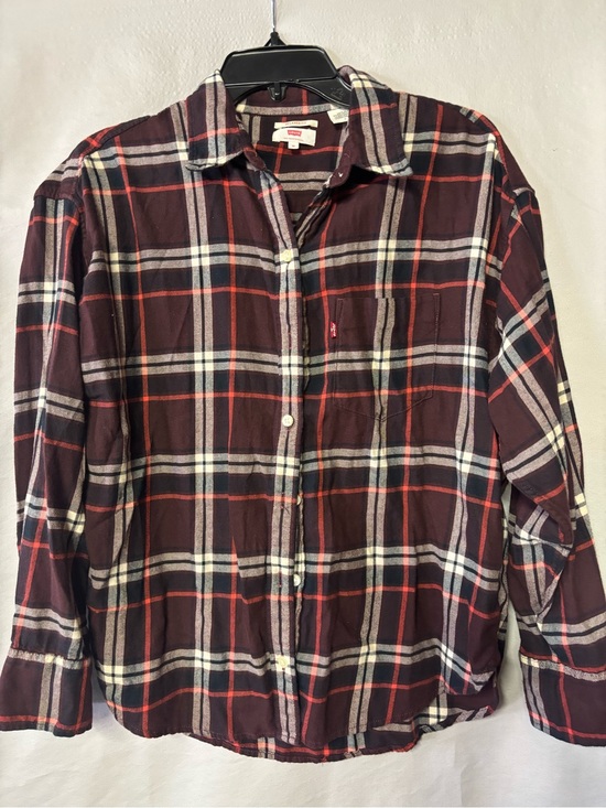 Levi's Tops - Levi's Women’s  Maroon and White Plaid Button-Down Relaxed Fit Shirt